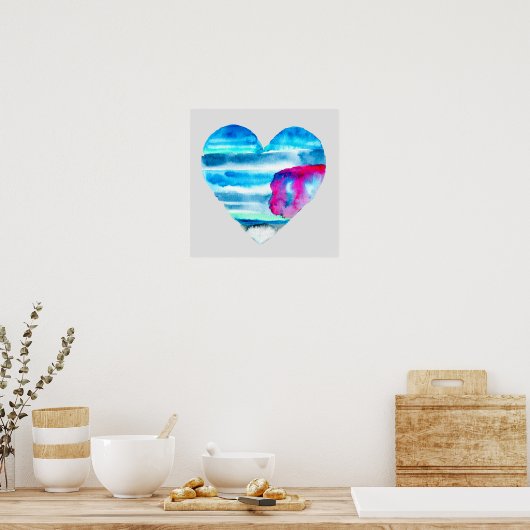 Waterverf blauw hart schattig hart poster (Keuken)