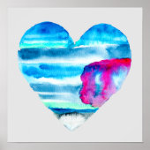Waterverf blauw hart schattig hart poster (Voorkant)