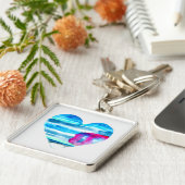 Waterverf blauw hart schattig hart sleutelhanger (Zijkant)