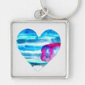 Waterverf blauw hart schattig hart sleutelhanger (Voorkant)