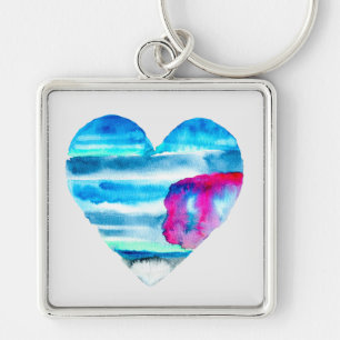 Waterverf blauw hart schattig hart sleutelhanger