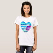 Waterverf blauw hart schattig hart t-shirt (Voorkant volledig)