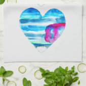Waterverf blauw hart schattig hart theedoek (Gevouwen)