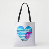 Waterverf blauw hart schattig hart tote bag (Voorkant)