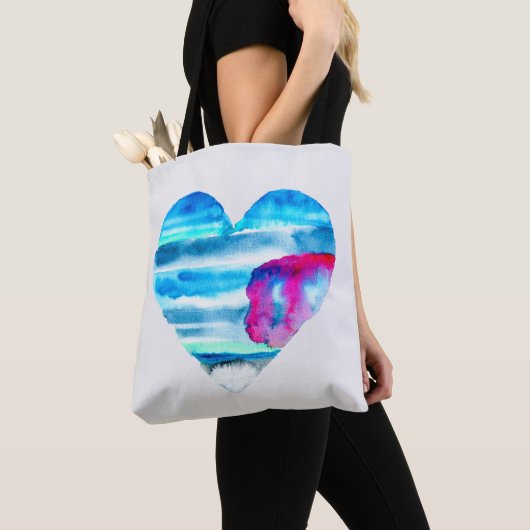 Waterverf blauw hart schattig hart tote bag (Dichtbij)