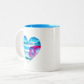 Waterverf blauw hart schattig hart tweekleurige koffiemok (Voorkant links)