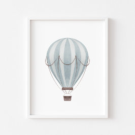 Waterverf blauw  heteluchtballon poster