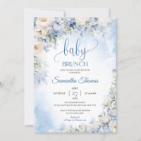 Waterverf blauw hortensia wit rozen baby brunch