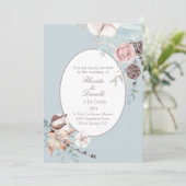 Waterverf blauw huwelijk winterflorale en oliage kaart (Staand voorkant)