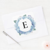 Waterverf Blauw Hydrangeas Vet Script Monogram Vierkante Sticker (Envelop)