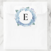Waterverf Blauw Hydrangeas Vet Script Monogram Vierkante Sticker (Tas)
