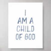 Waterverf blauw Ik ben een kind van God print (Voorkant)