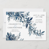 waterverf blauw indigo bloemen horizontaal bruilof kaart (Voorkant)