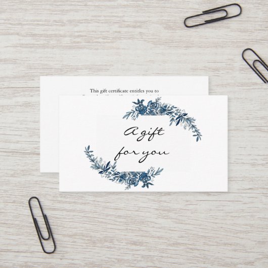 Waterverf blauw Indigo Flowers Cadeaubon Visitekaartje (Voorkant / Achterkant in situ)