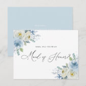 Waterverf Blauw & Ivoor Rozen Maid of Honor Briefkaart (Voorkant / Achterkant)