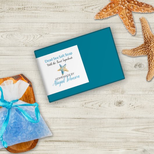 Waterverf Blauw Ivoor Zeester Handgemaakte Zeeplab Voedselcontainer Etiket