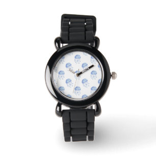 waterverf blauw jellyvisstrand ontwerp horloge