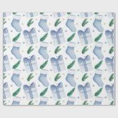 Waterverf Blauw Kerst Kousen en Cadeaus Cadeaupapier (Vlak)