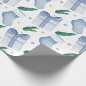 Waterverf Blauw Kerst Kousen en Cadeaus Cadeaupapier (Hoek)