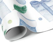 Waterverf Blauw Kerst Kousen en Cadeaus Cadeaupapier (Rol Hoek)