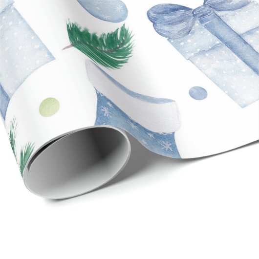 Waterverf Blauw Kerst Kousen en Cadeaus Cadeaupapier (Rol Hoek)