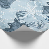 Waterverf blauw kerstpapier voor rendieren cadeaupapier (Hoek)