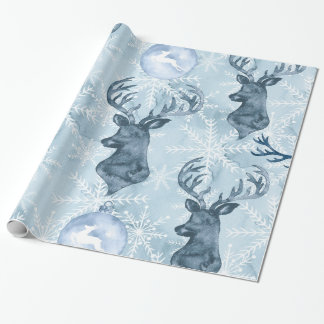 Waterverf blauw kerstpapier voor rendieren cadeaupapier
