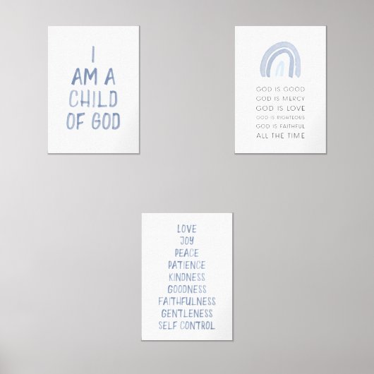 Waterverf blauw Kinder Bijbel Verse Wandkunst Set  (Voorkant)