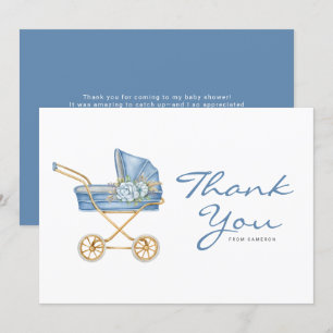 Waterverf blauw  kinderwagen Baby shower Bedankkaart