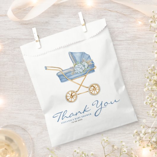 Waterverf blauw kinderwagen Baby shower Bedankzakje (Geknipt)