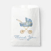 Waterverf blauw kinderwagen Baby shower Bedankzakje (Voorkant)