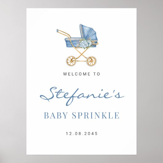 Waterverf Blauw  kinderwagen Jongen Baby Sprinkle Poster (Voorkant)