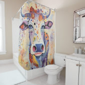 Waterverf Blauw kleurrijke grillige Koe Bubble Sof Douchegordijn (In situ)