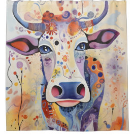 Waterverf Blauw kleurrijke grillige Koe Bubble Sof Douchegordijn