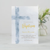 waterverf blauw kruis Baptisme Folie Uitnodiging (Staand Voorkant)