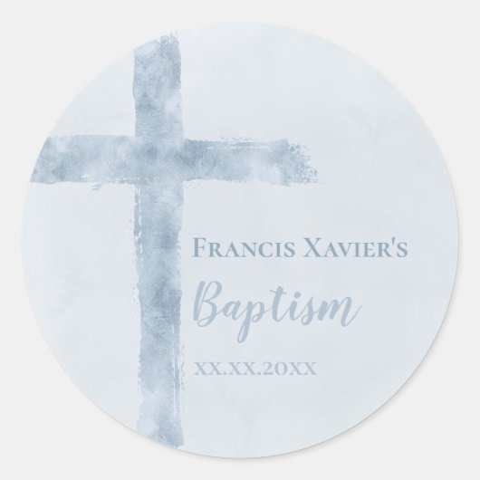 waterverf blauw kruis Baptisme Ronde Sticker (Voorkant)