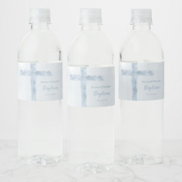 waterverf blauw kruis Baptisme Waterfles Etiket