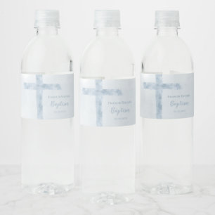 waterverf blauw kruis Baptisme Waterfles Etiket