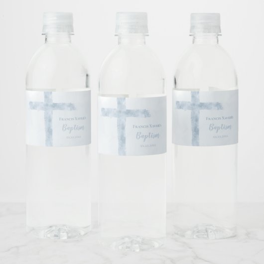 waterverf blauw kruis Baptisme Waterfles Etiket (Flessen)