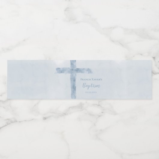 waterverf blauw kruis Baptisme Waterfles Etiket (Enkel label)
