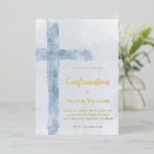 waterverf blauw kruis Bevestiging Folie Uitnodiging (Staand Voorkant)