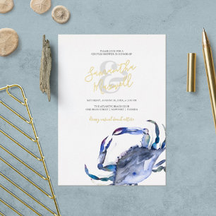 Waterverf Blauw Kustkrab Koppel Shower Folie Uitnodiging