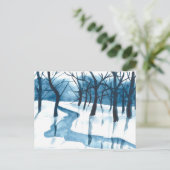 Waterverf blauw landschap, bomen en rivieren, snee feestdagenkaart (Staand voorkant)
