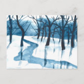 Waterverf blauw landschap, bomen en rivieren, snee feestdagenkaart (Voorkant)