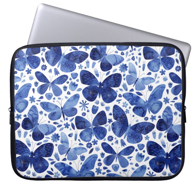 Waterverf blauw laptophoes met knoppen laptop sleeve (Voorkant)