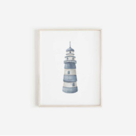 Waterverf blauw licht huis print