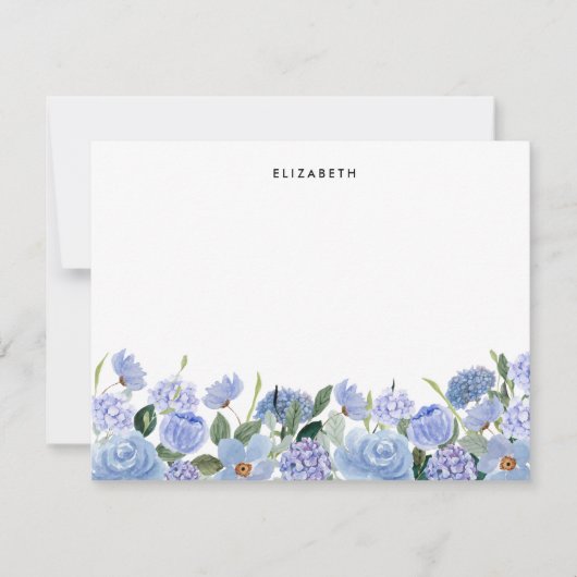 Waterverf Blauw Lila Hydrangeas Gepersonaliseerd Notitiekaartje (Voorkant)
