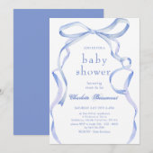 Waterverf blauw lint Baby shower Kaart (Voorkant / Achterkant)