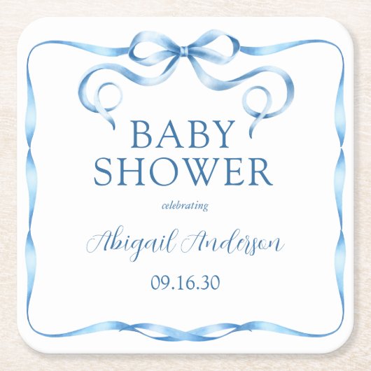 Waterverf blauw lint Baby shower Kartonnen Onderzetters (Voorkant)