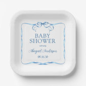 Waterverf blauw lint Baby shower Papieren Bordje (Voorkant)